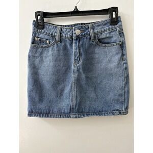 Refuge Classic Denim Mini Skirt Y2K Blue Jean Women's XS 5 Pocket Button‎ Fly